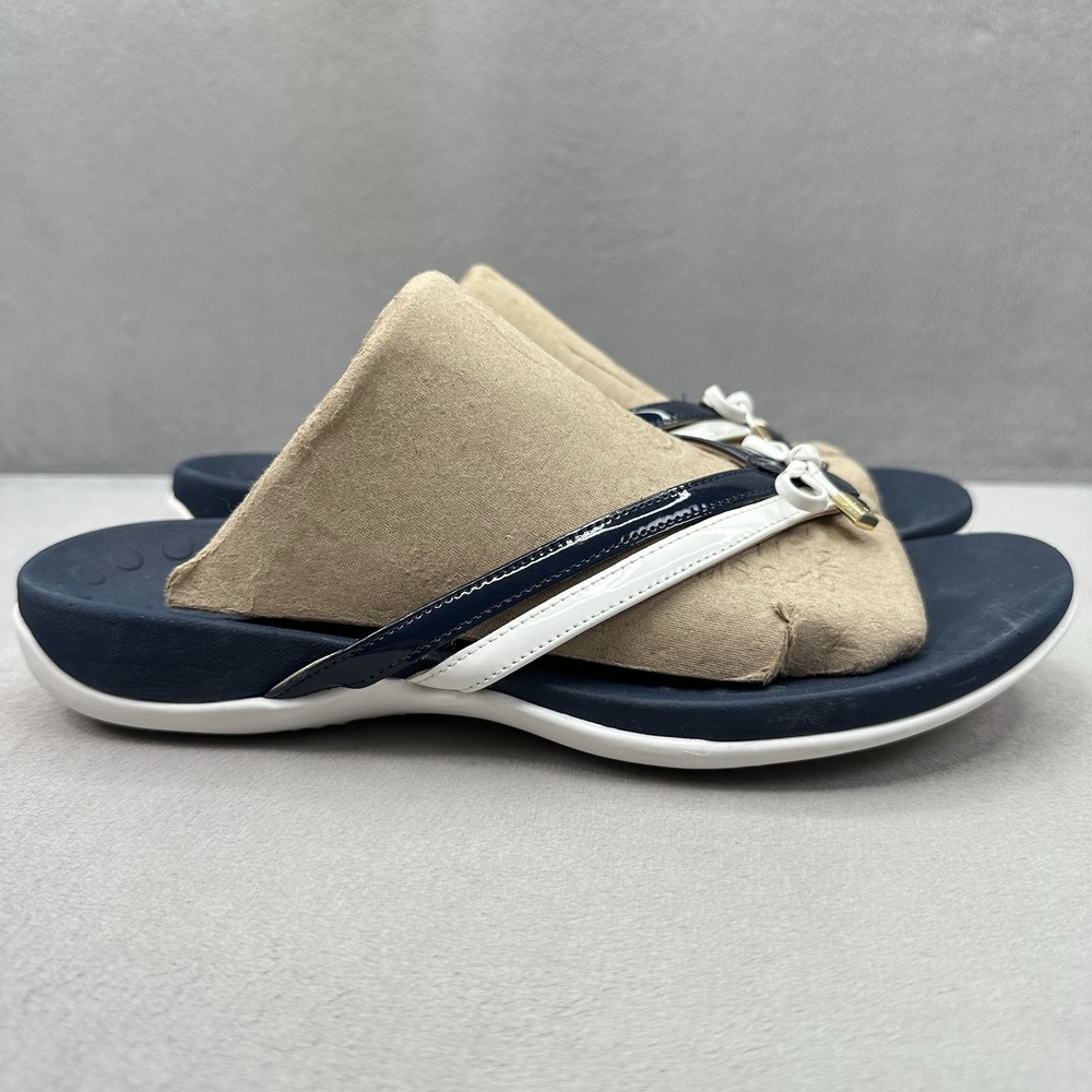Vionic Bella X Womens Size 9 Thong Sandals Navy / White Flip Flops Orthopedic
